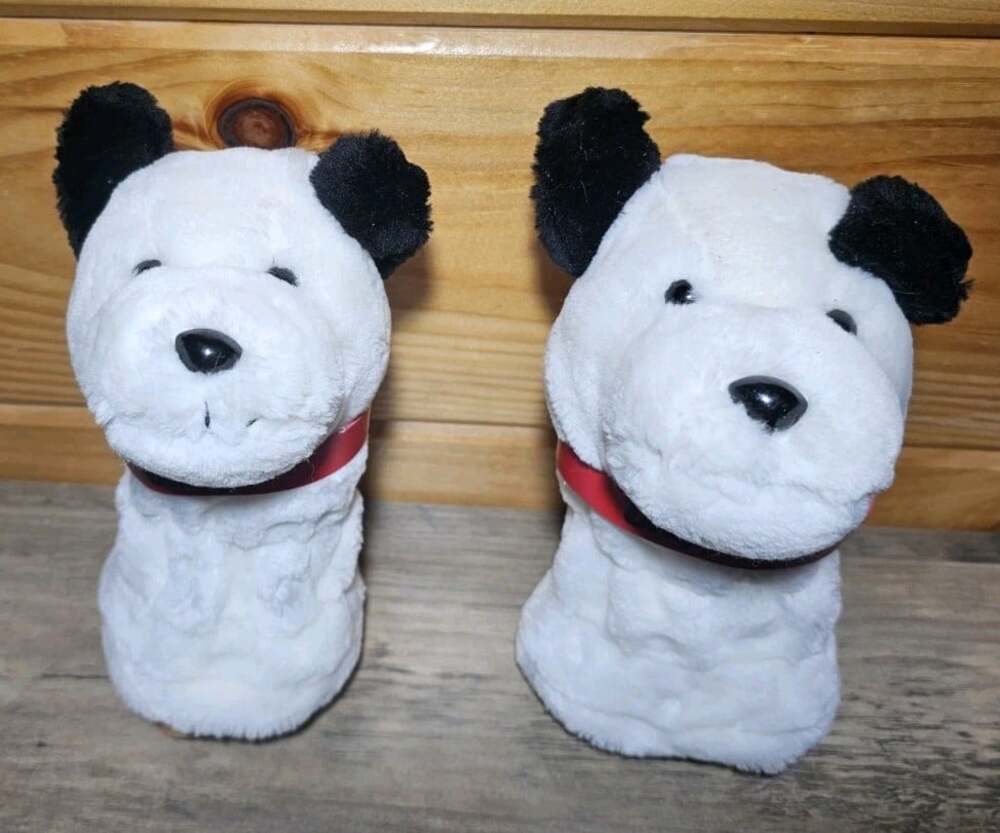 2 Dakin 1992 Chipper Golf Club Cover or Puppet White Plush Dogs Red Collar 8in